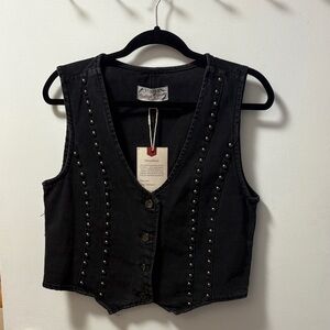 Stoosh Vintage Denim 26 International Black Studded Vest Xl